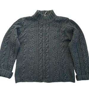 Inis Crafts 100% Wool Irish Fisherman Cableknit Cardigan Sweater zip up M Medium